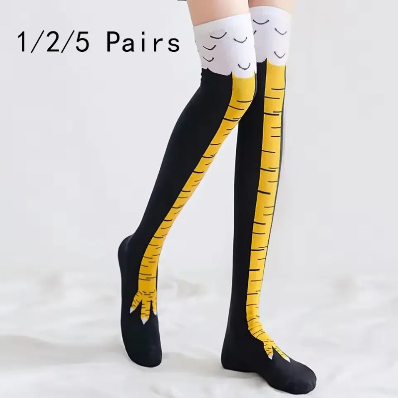 Funny Chicken Leg Socks - 1/2/5 Paar Damen Kniestrümpfe Trendige Cartoon